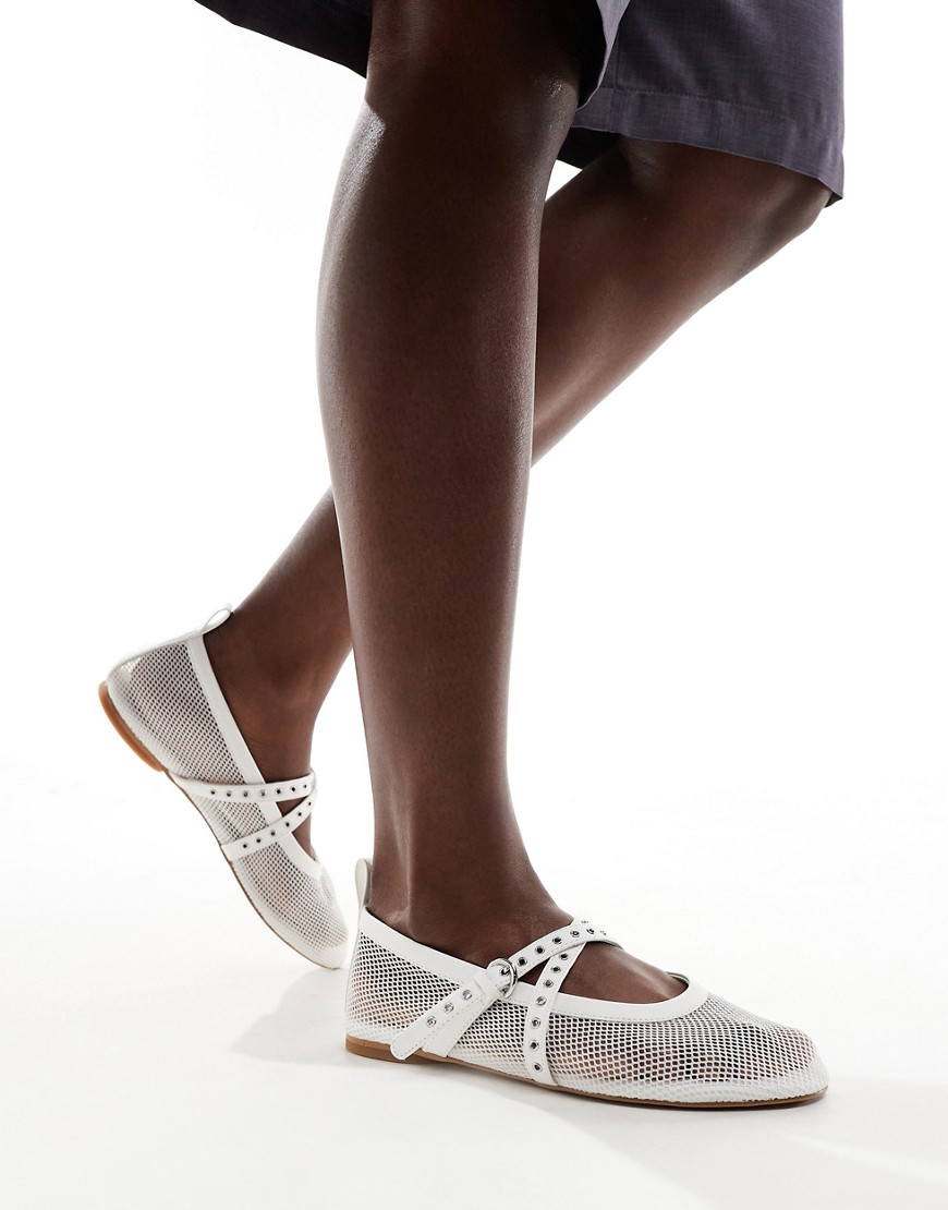 & Other Stories mesh strappy ballerina pumps in white