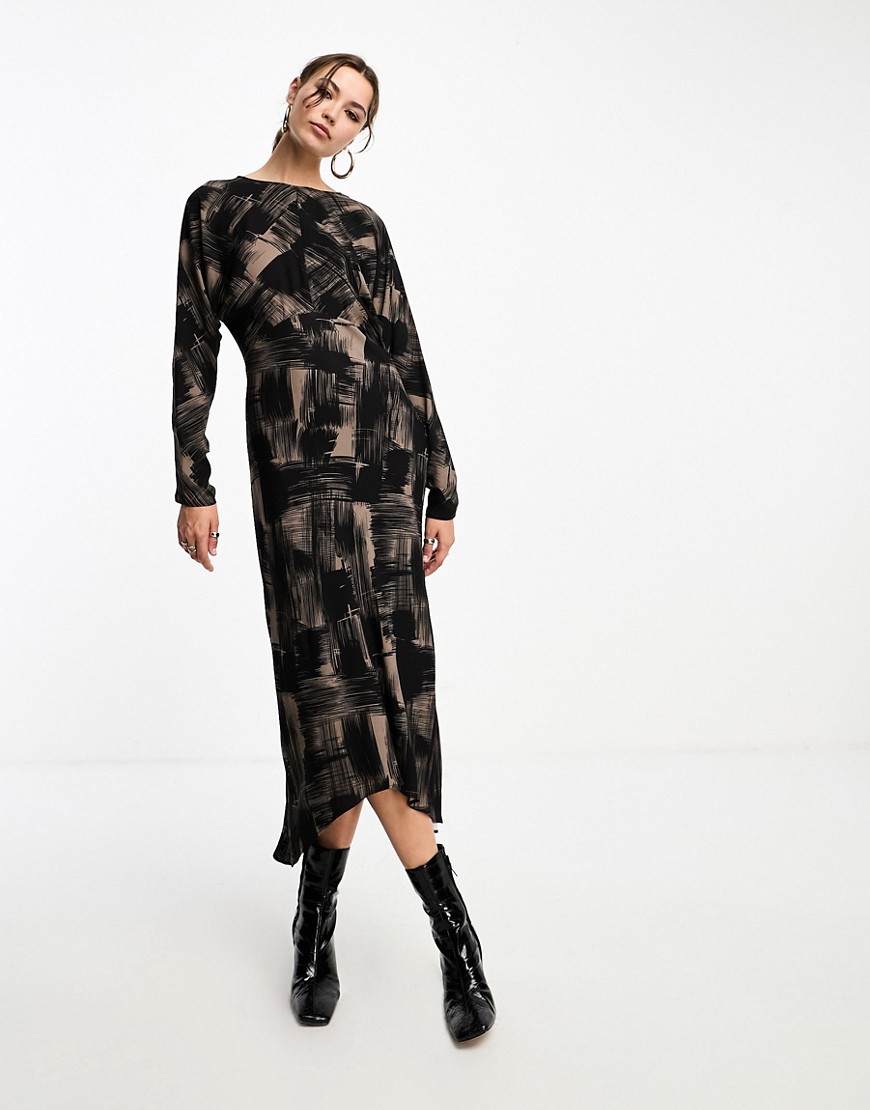 & Other Stories midaxi dress with trapeze hem in brush print-Multi