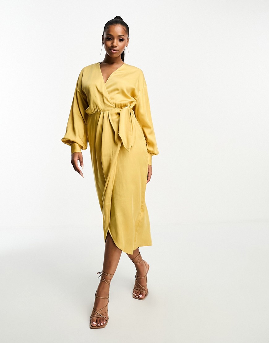 & Other Stories midi wrap dress in dusty yellow