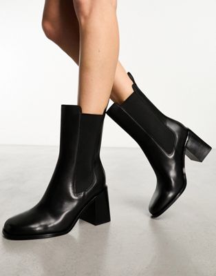 &  soft square heeled ankle boots in black