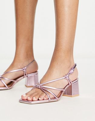 &  strappy heeled sandals in pink metallic