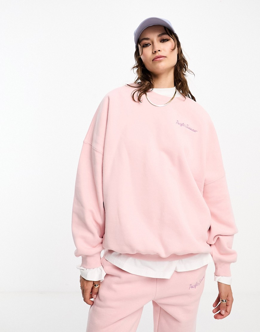 Pacsun script slogan crew neck sweater co-ord in silver pink
