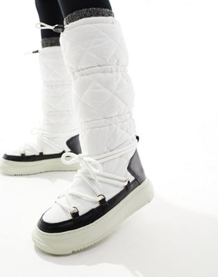 high leg quilted snow boots in white