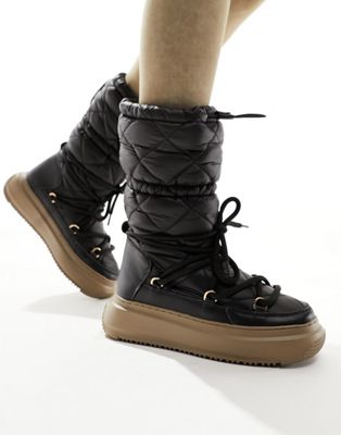 mid leg quilted snow boots in black