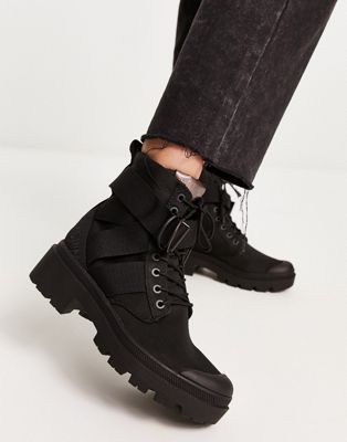 Pallabase tact heeled boots with strap detail in black