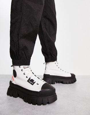 Revolt hi chunky canvas boots in white