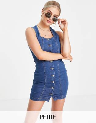 Parisian Petite button through denim dress in mid blue - Click1Get2 Deals