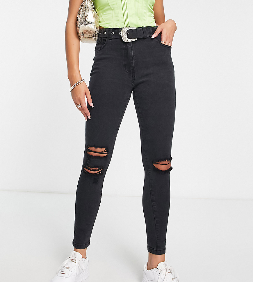 Parisian Tall belted skinny jeans in charcoal-Grey
