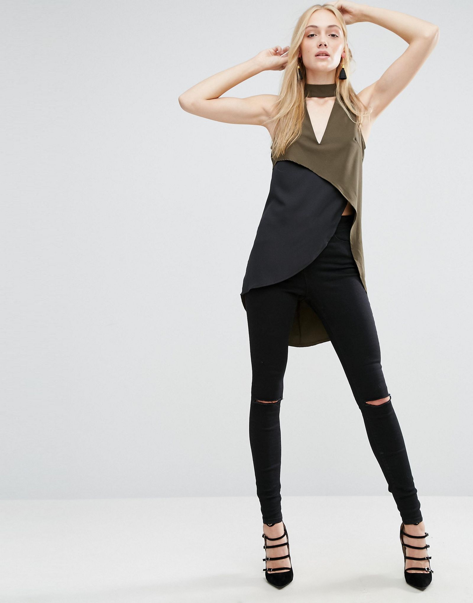 Parisian Tall Top With Cut Out Neckline In Colourblock
