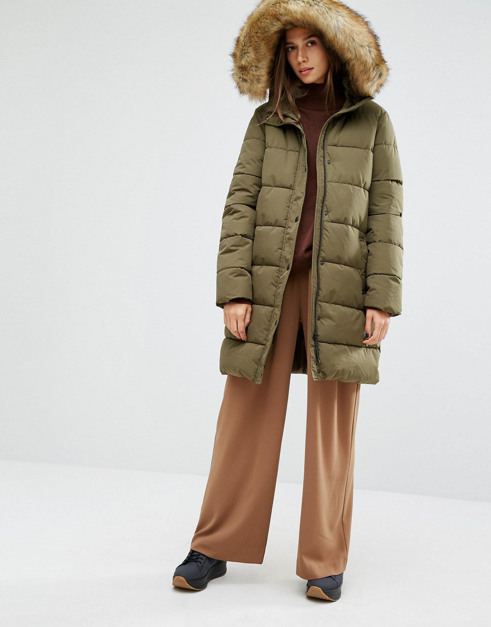 Parka London Thelma Long Padded jacket with Faux Fur Lined Hood