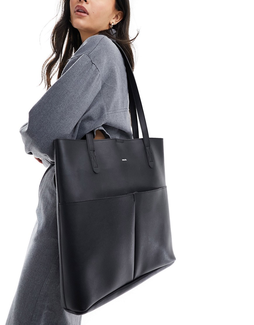PASQ two pocket tote bag with removable pouch in black