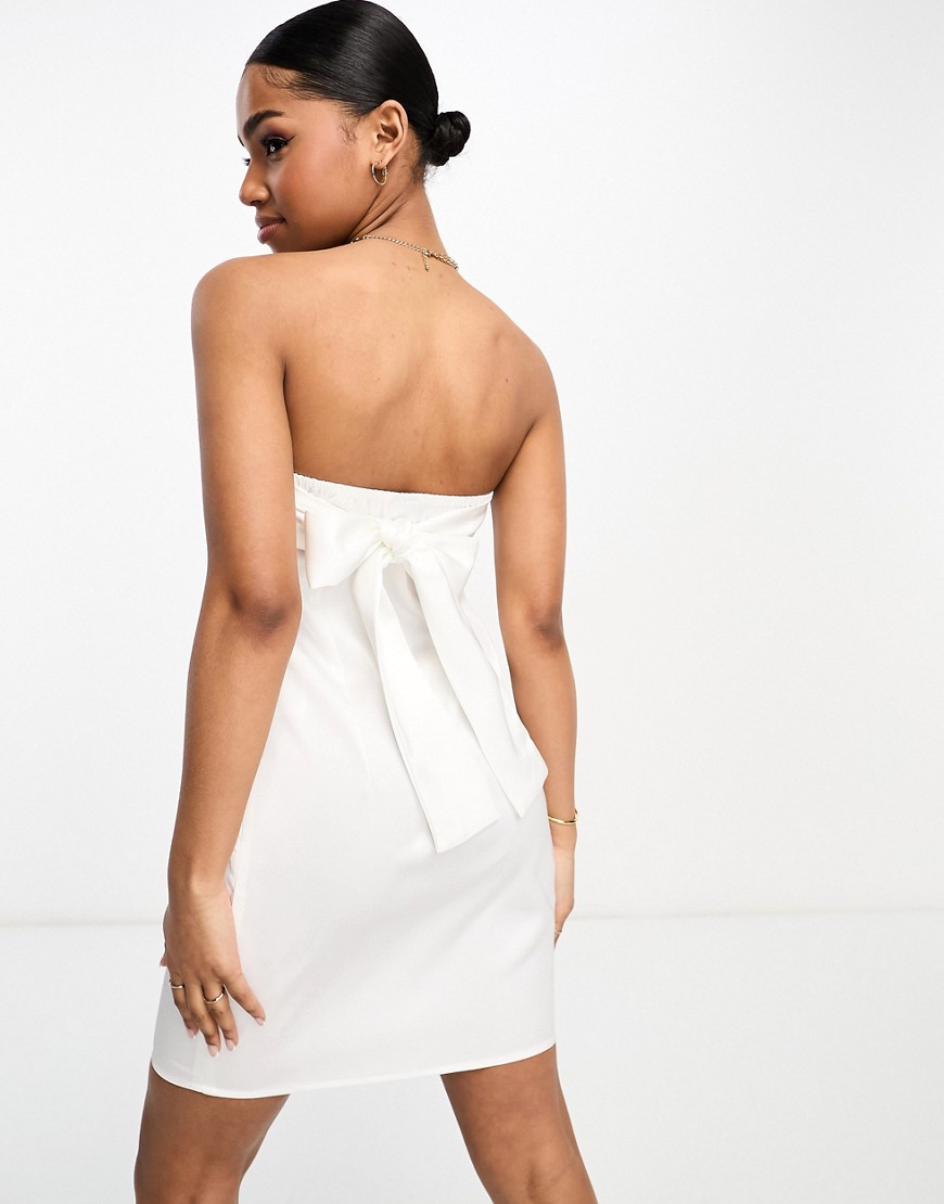 Pieces Bride To Be satin bandeau mini dress with bow back detail in white