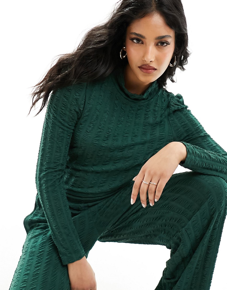Pieces high neck textured top co-ord in green