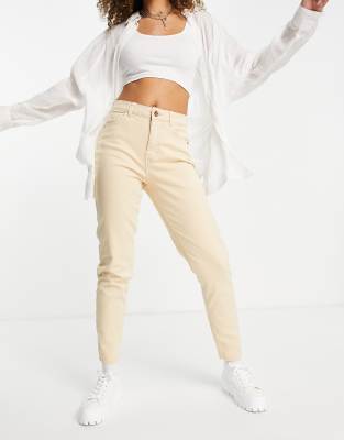 Pieces high waisted mom jean in beige - Click1Get2 Price Drop