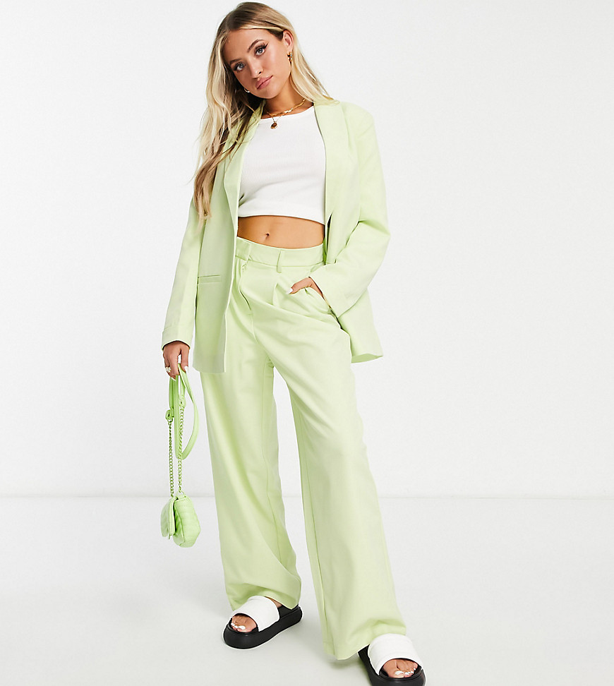 Pieces Petite tailored trousers co-ord in pale lime-Green