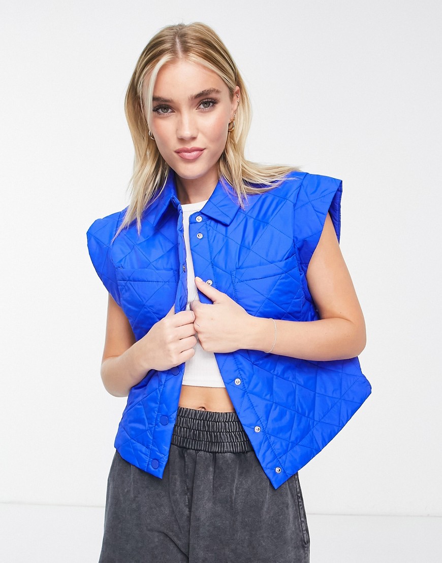 Pieces savanah quilted gilet in blue