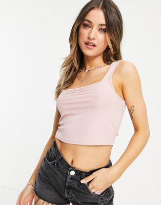 Pieces short sleeve jersey crop top in pink - Click1Get2 Black Friday