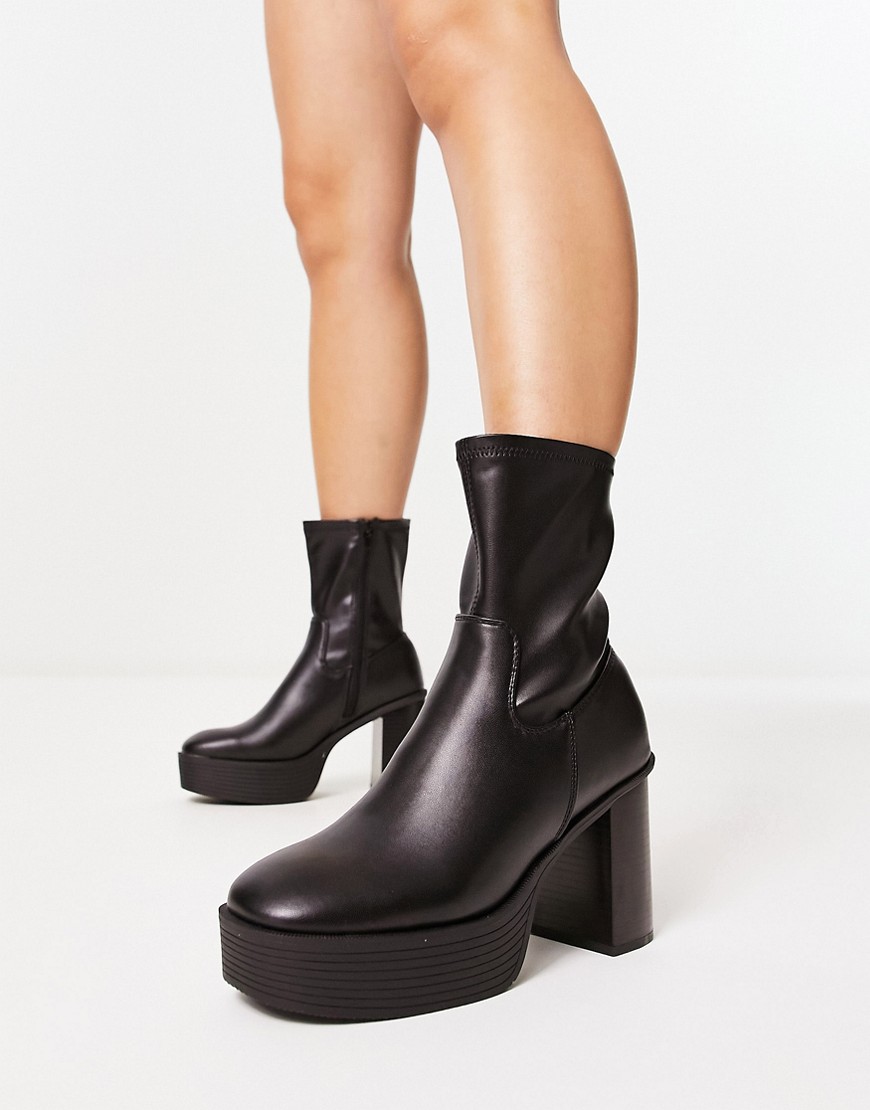 Pimkie platform heeled stretch boot in black