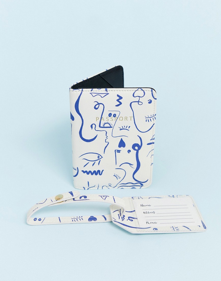 фото Подарочный набор с обложкой для паспорта и багажной биркой с абстрактным принтом asos design-белый