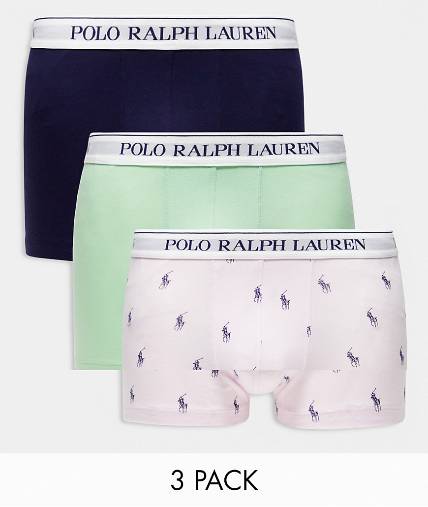 Polo Ralph Lauren 3 pack trunk with logo waistband in navy green pink/ all over print logo