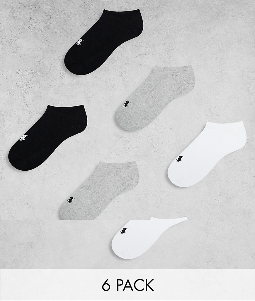 Polo Ralph Lauren 6 pack invisible socks with logo In black white grey
