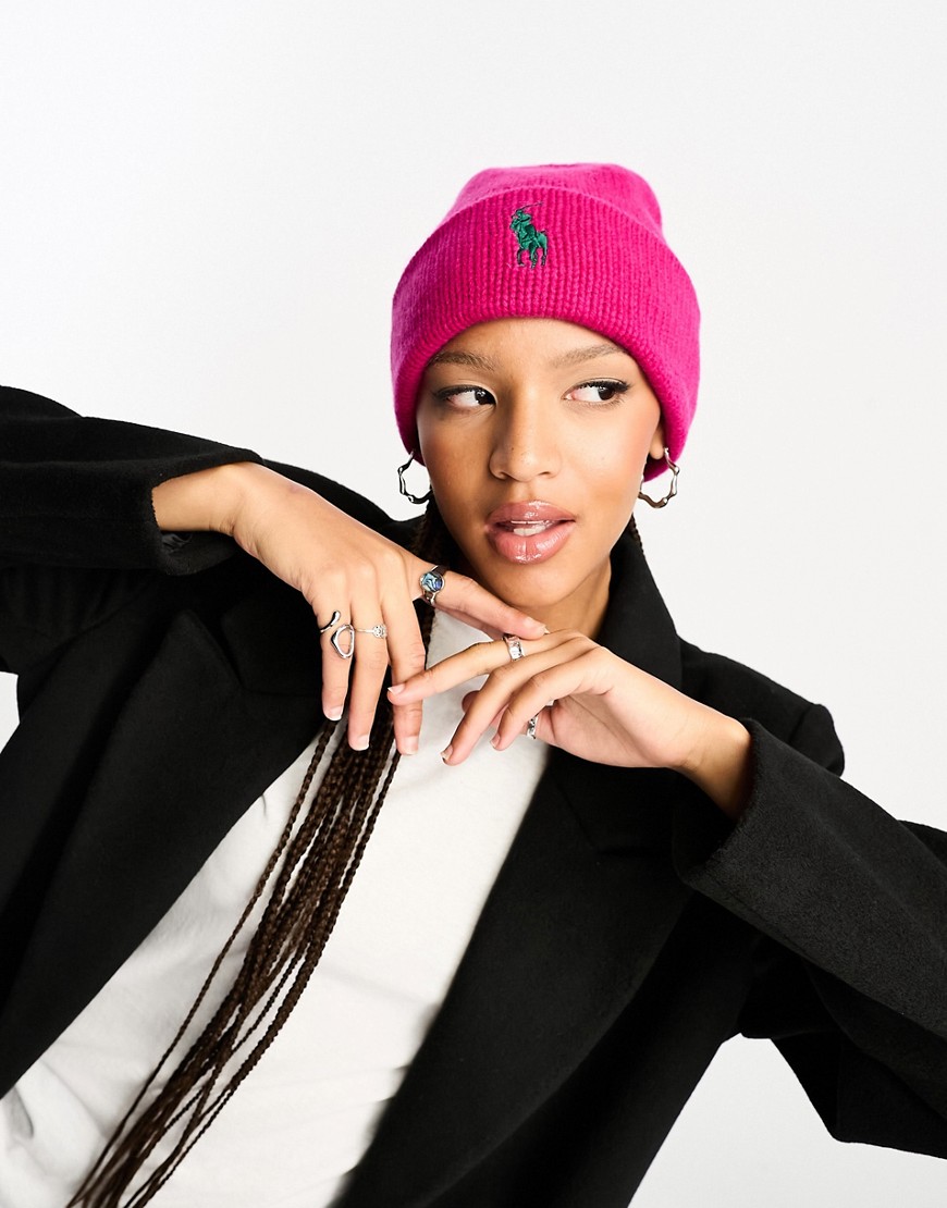 Polo Ralph Lauren beanie with large pony logo in pink