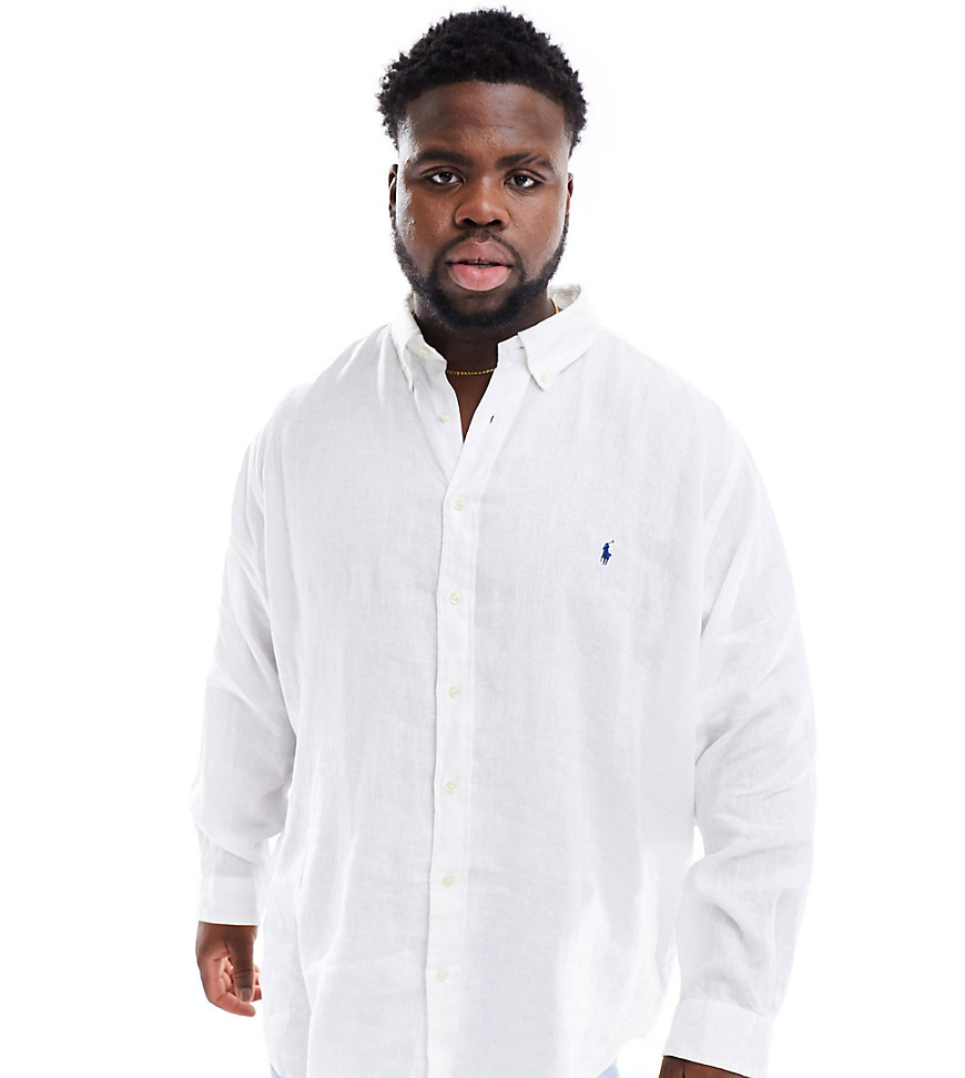 Polo Ralph Lauren Big & Tall icon logo linen shirt classic oversized fit in white