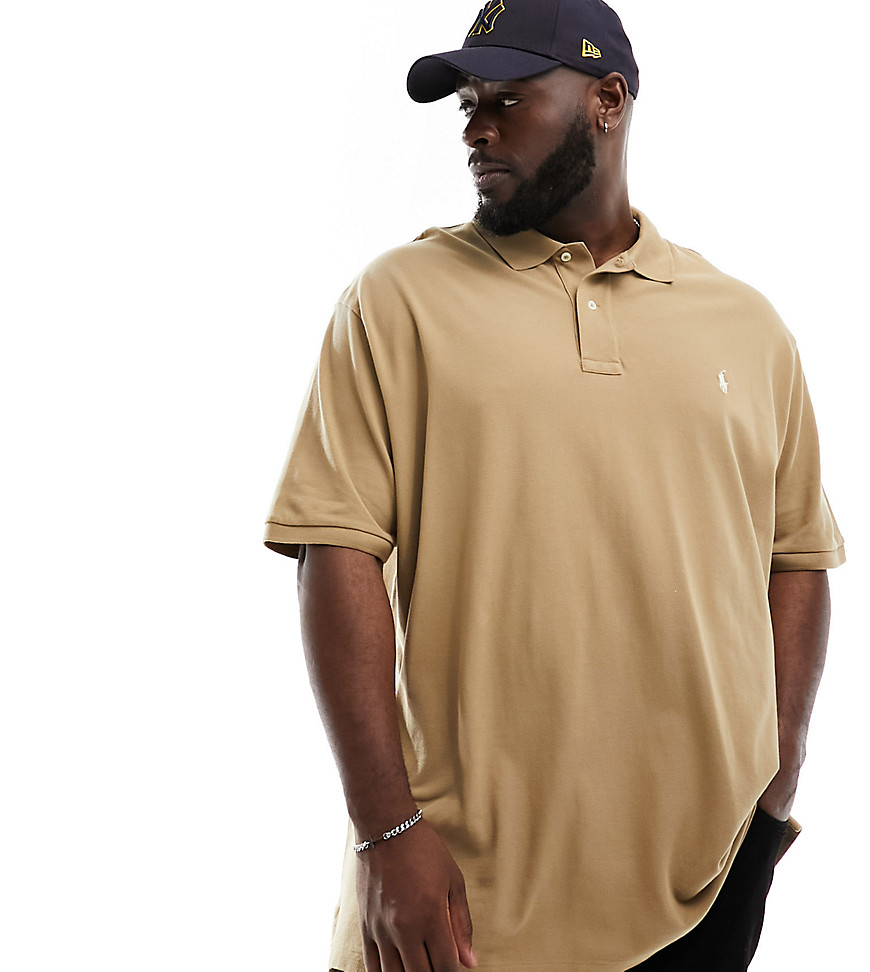 Polo Ralph Lauren Big & Tall icon logo pique polo custom fit in tan-Brown