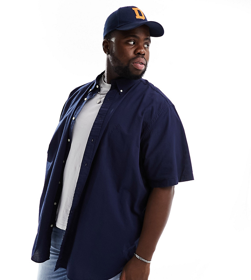 Polo Ralph Lauren Big & Tall icon logo short sleeve seersucker shirt classic oversized fit in navy