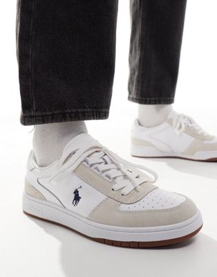 court leather trainer with pony logo in white suede mix