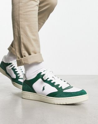 Polo Ralph Lauren court lux trainer in green white with pony logo