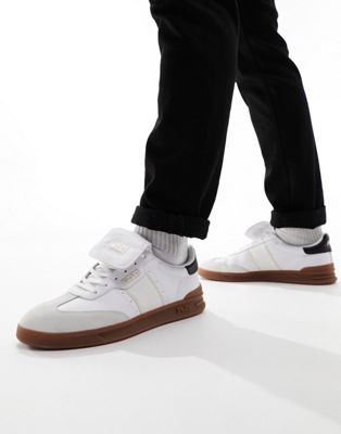 Heritage Aera leather suede mix trainer with gum sole in white black