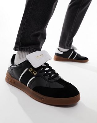 Heritage Aera leather suede trainer in black with gum sole