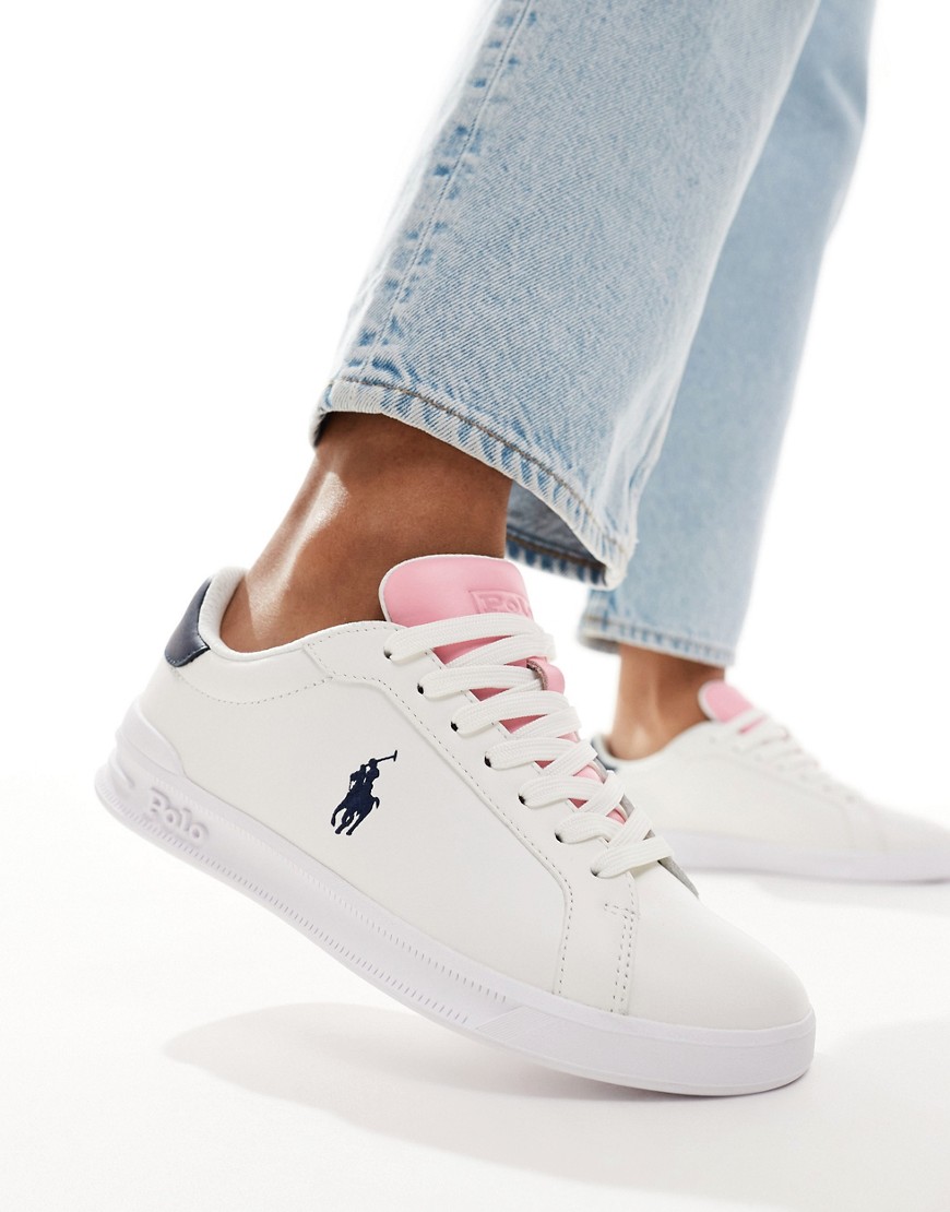 Polo Ralph Lauren heritage court trainer in white with pink/navy logo
