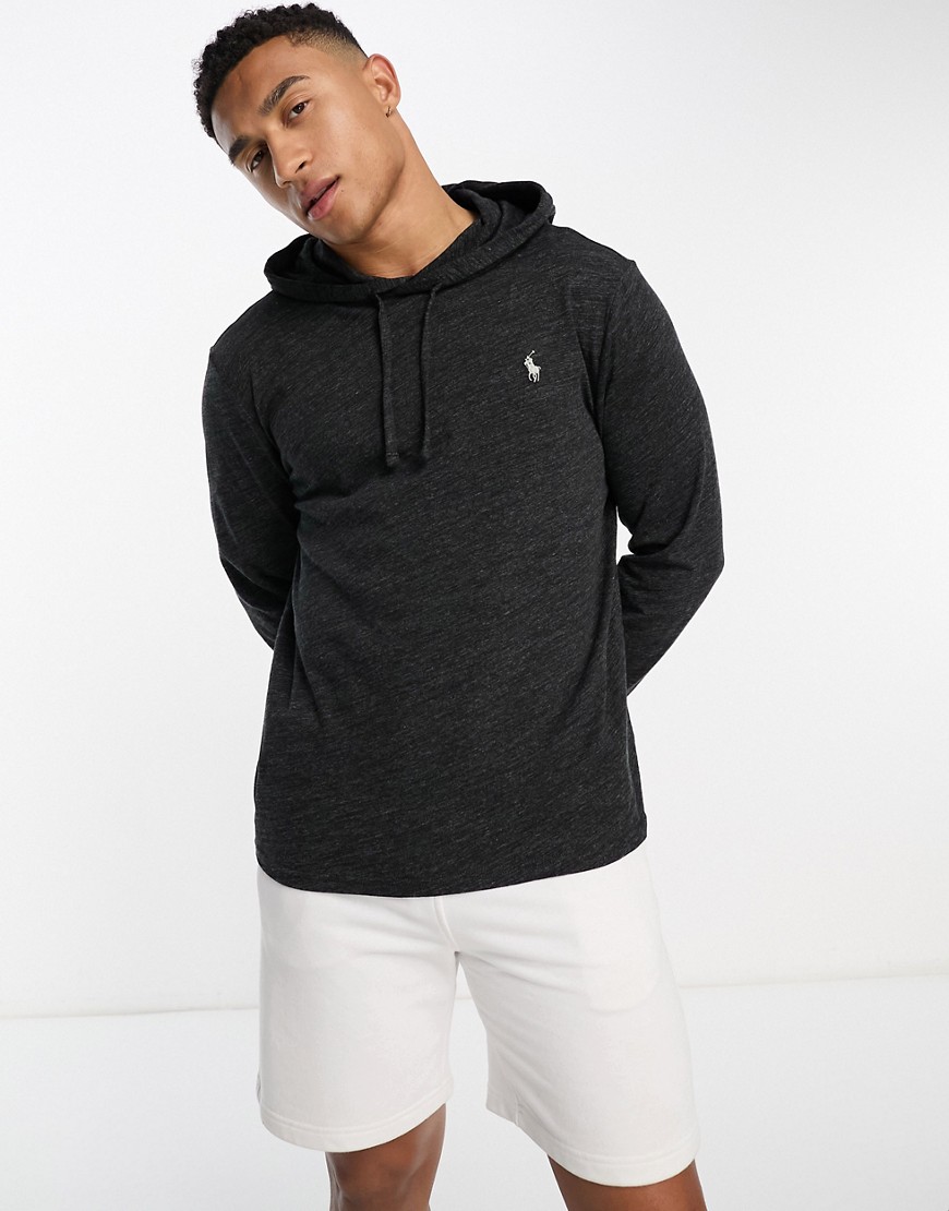 Polo Ralph Lauren icon logo hooded long sleeve top in black marl