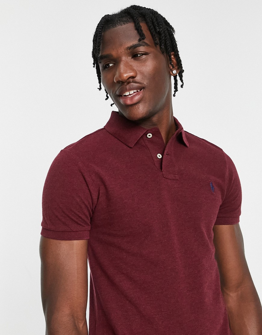 Polo Ralph Lauren icon logo slim fit pique polo in burgundy marl-Red
