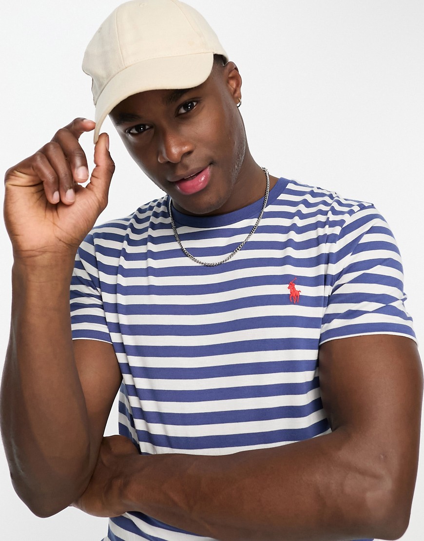 Polo Ralph Lauren icon logo stripe t-shirt custom fit in blue/white