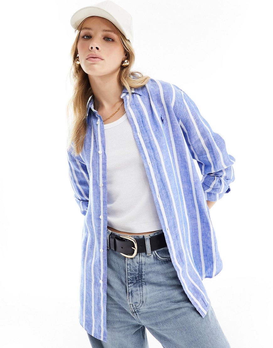 Polo Ralph Lauren linen stripe shirt with logo in blue white