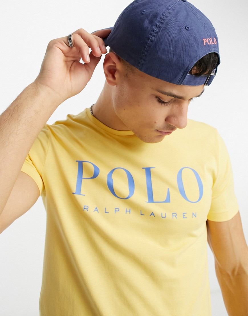 Polo Ralph Lauren logo front t-shirt custom fit in washed yellow