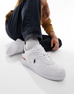 Masters Court leather trainer in white with all over logo