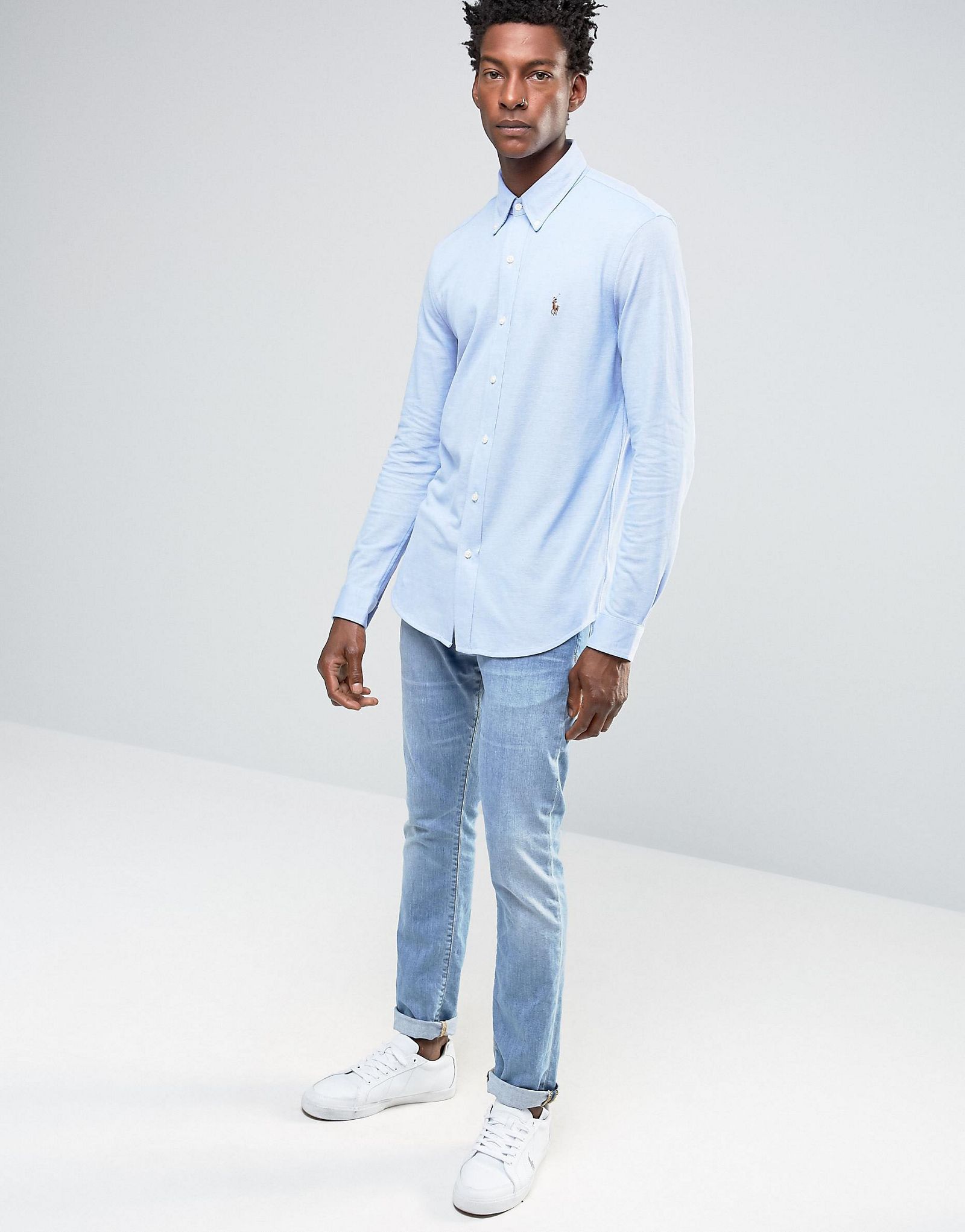 Polo Ralph Lauren Pique Custom Regular Fit Shirt in Blue