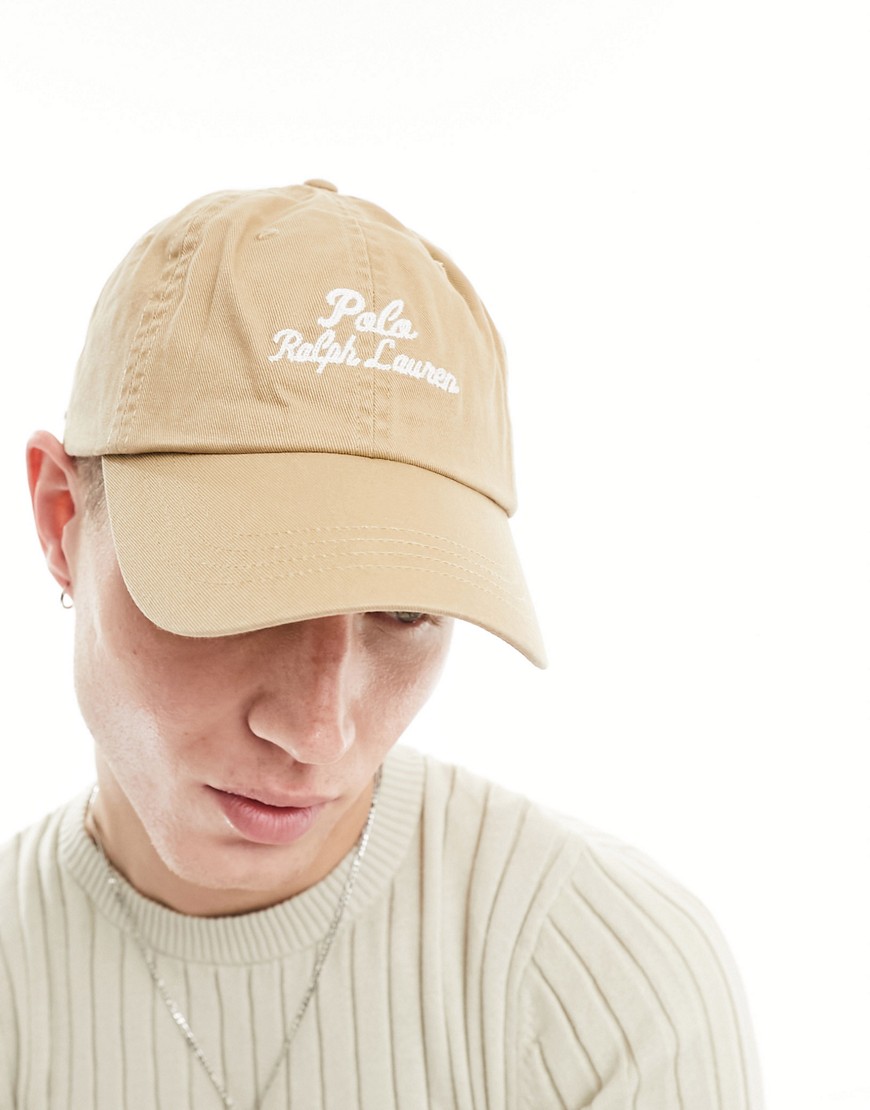Polo Ralph Lauren script logo twill baseball cap in tan-Brown