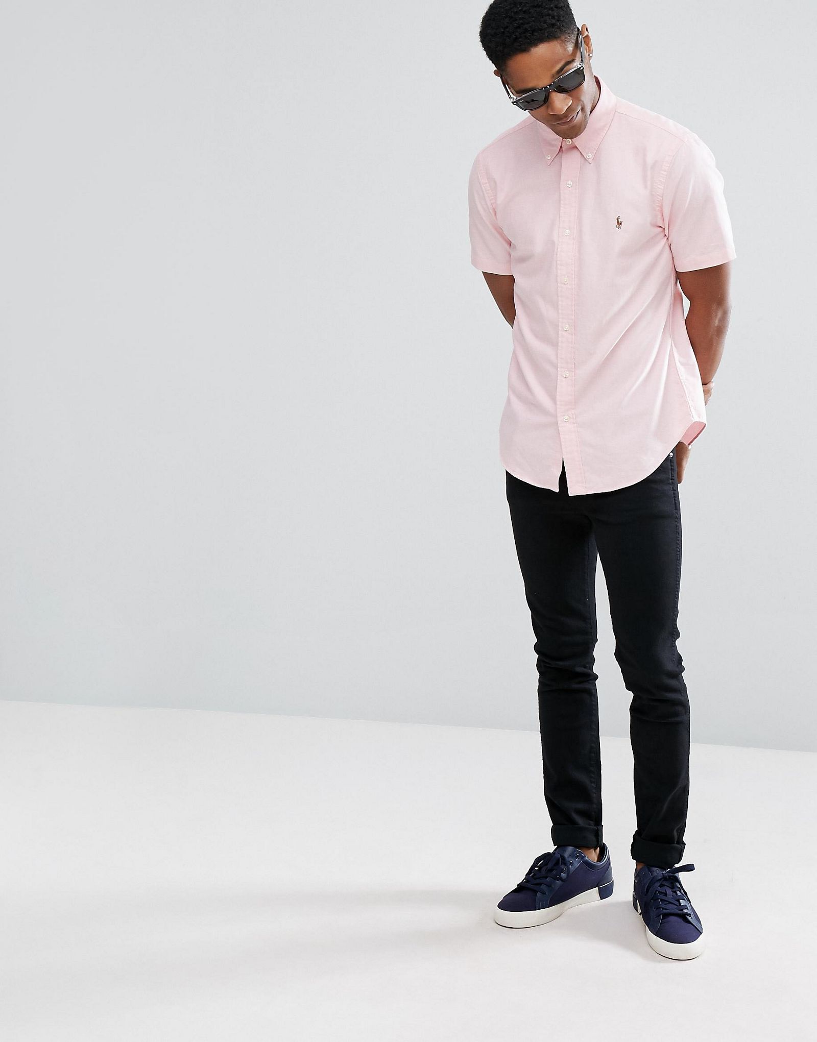 Polo Ralph Lauren Slim Fit Oxford Shirt Short Sleeve in Pink