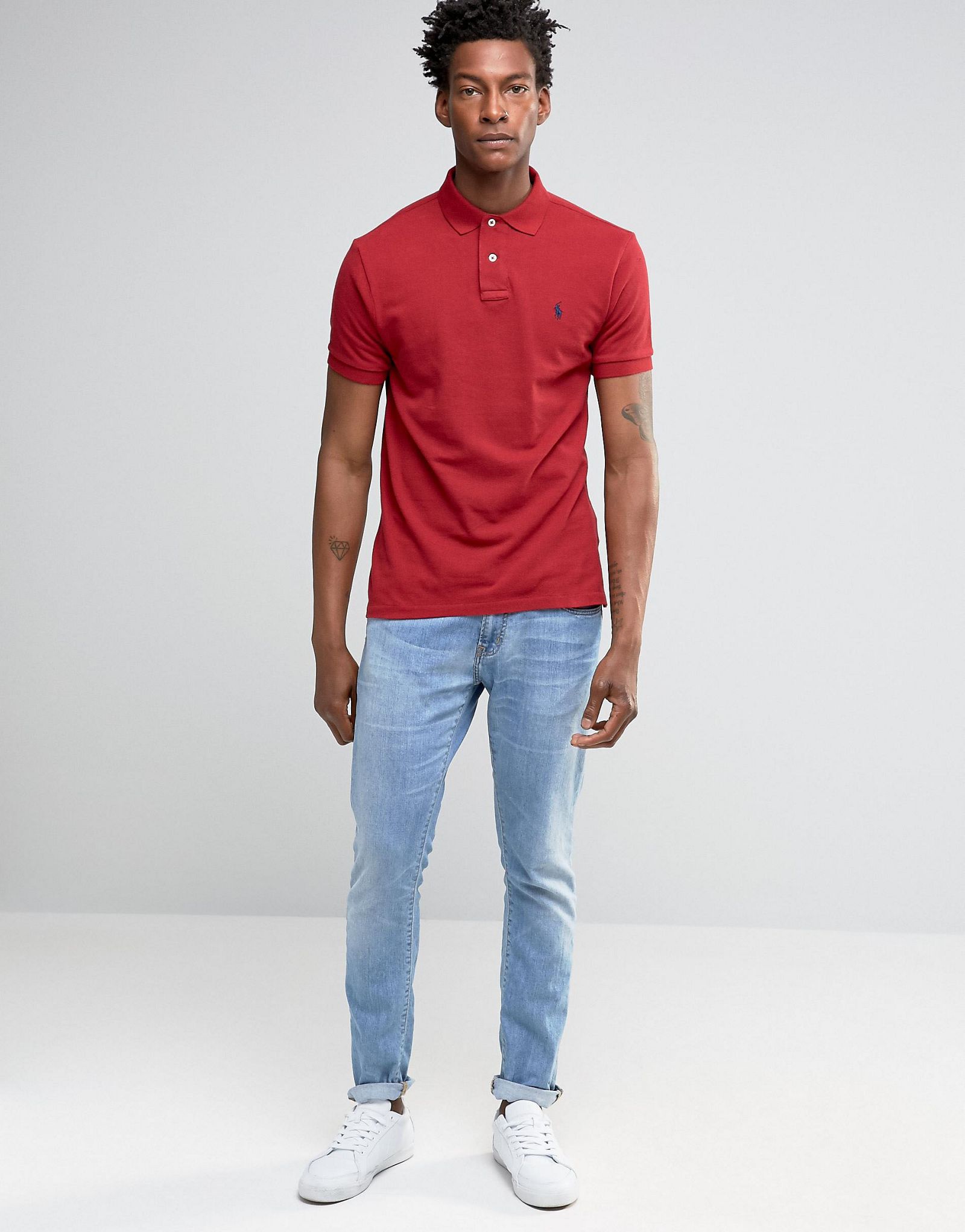 Polo Ralph Lauren Slim Fit Polo Shirt With Logo in Red