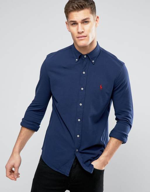 Polo Ralph Lauren Polo Ralph Lauren Slim Pique Shirt Buttondown in Navy