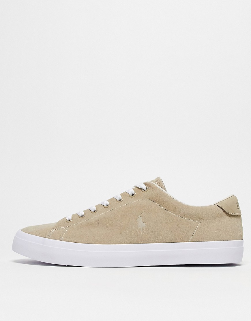 Polo Ralph Lauren suede longwood trainer in tan suede with pony logo-Green