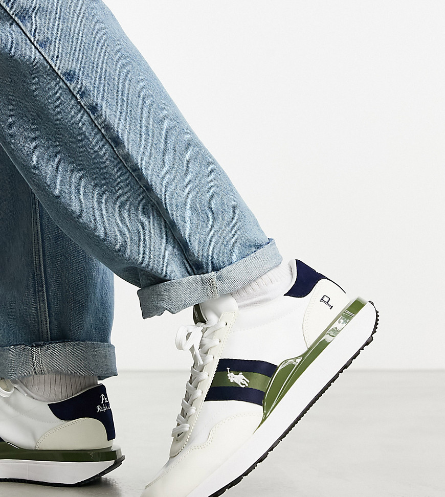 Polo Ralph Lauren x ASOS exclusive collab train ’89 leather suede mix trainer in cream, green, navy with pony logo-Multi