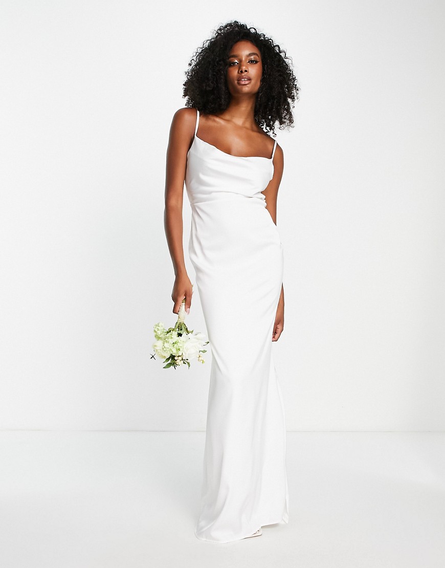 Pretty Lavish Bridal backless satin slip maxi dress in ivory-White