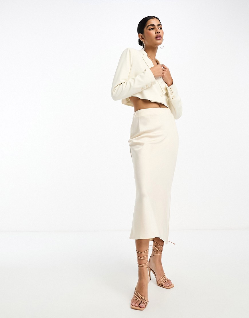 Pretty Lavish tailored midaxi skirt co-ord in oyster-White