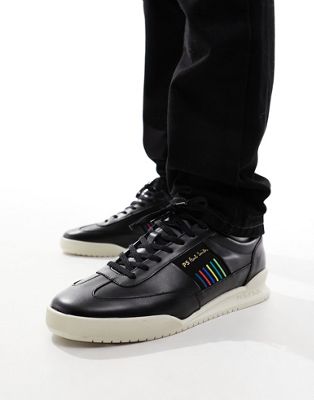 Dover side stripe white sole leather trainers in black